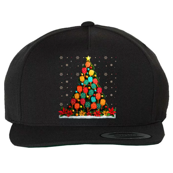 Christmas Tree Paddleball Lover Xmas Funny Pickleball Gift Wool Snapback Cap