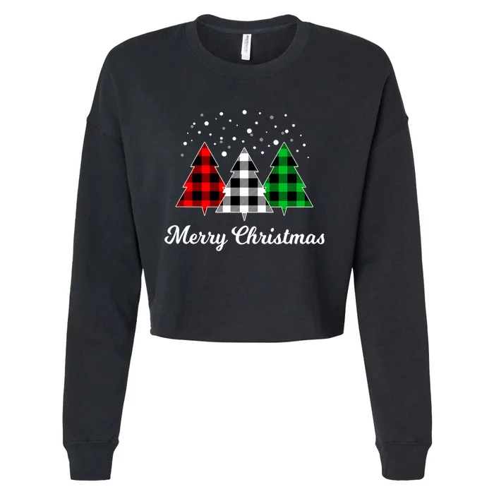 Christmas Tree Plaid Christmas Tree Merry Christmas Tree Cropped Pullover Crew