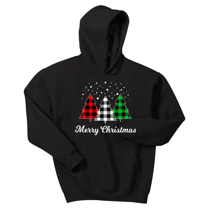 Christmas Tree Plaid Christmas Tree Merry Christmas Tree Kids Hoodie