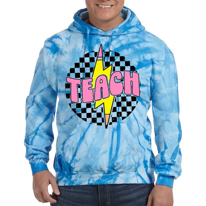 Checkered Teach Pencil Lightning Bolt Back To School Tie Dye Hoodie