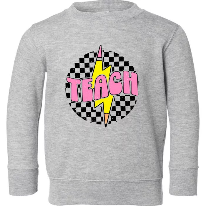 Checkered Teach Pencil Lightning Bolt Back To School Toddler Sweatshirt