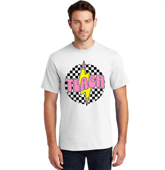 Checkered Teach Pencil Lightning Bolt Back To School Tall T-Shirt