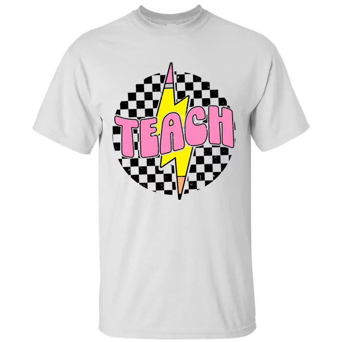 Checkered Teach Pencil Lightning Bolt Back To School Tall T-Shirt