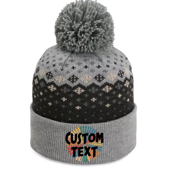 Custom Text Retro Colorful Logo Personalized Design The Baniff Cuffed Pom Beanie