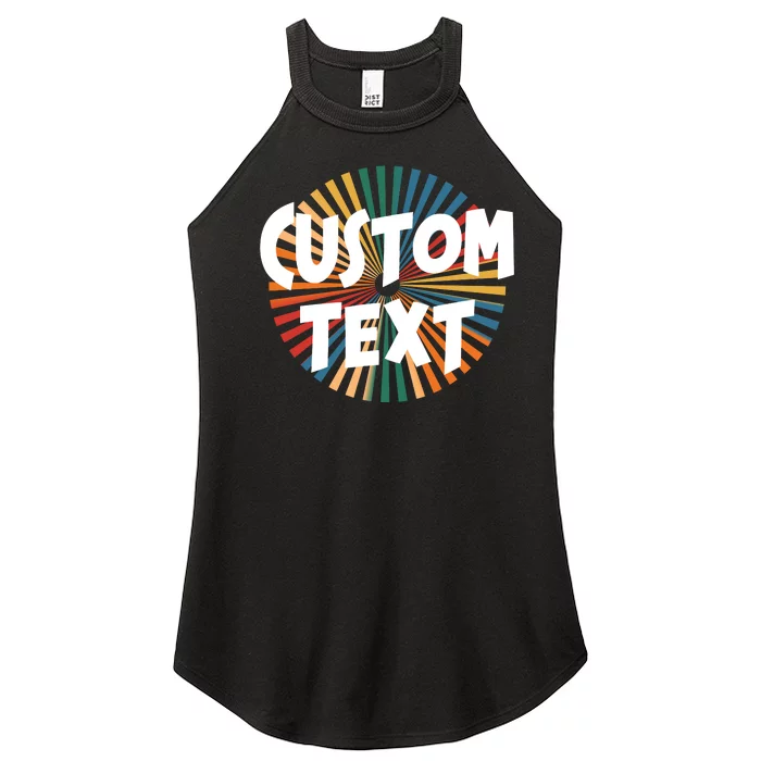 Custom Text Retro Colorful Logo Personalized Design Women’s Perfect Tri Rocker Tank