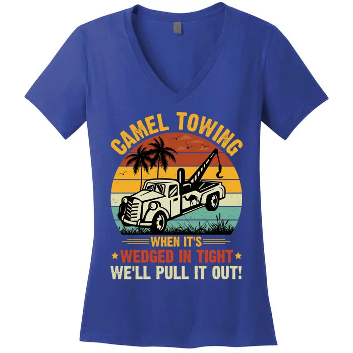 Camel Towing Retro Adult Humor Saying Funny Halloween Gift Women's V-Neck T-Shirt