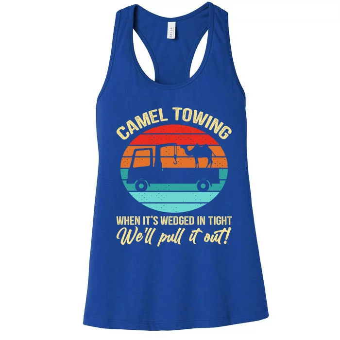 Camel Towing Retro Adult Humor Saying Funny Halloween Gift Women's Racerback Tank