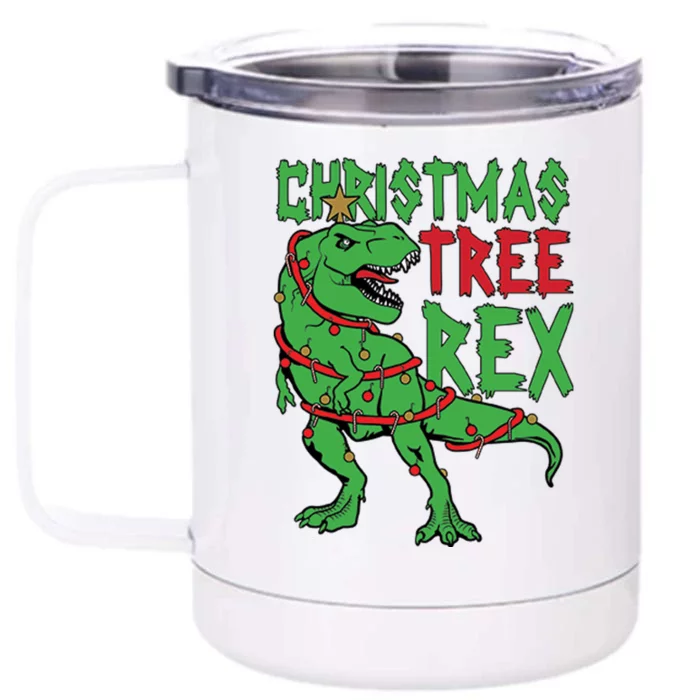 Christmas Tree Rex Front & Back 12oz Stainless Steel Tumbler Cup