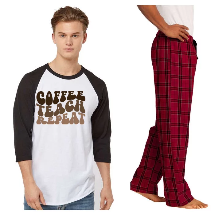 Coffee Teach Repeat Retro Teacher Gift Raglan Sleeve Pajama Set