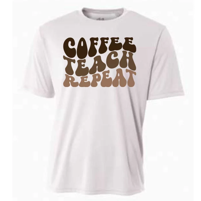 Coffee Teach Repeat Retro Teacher Gift Cooling Performance Crew T-Shirt