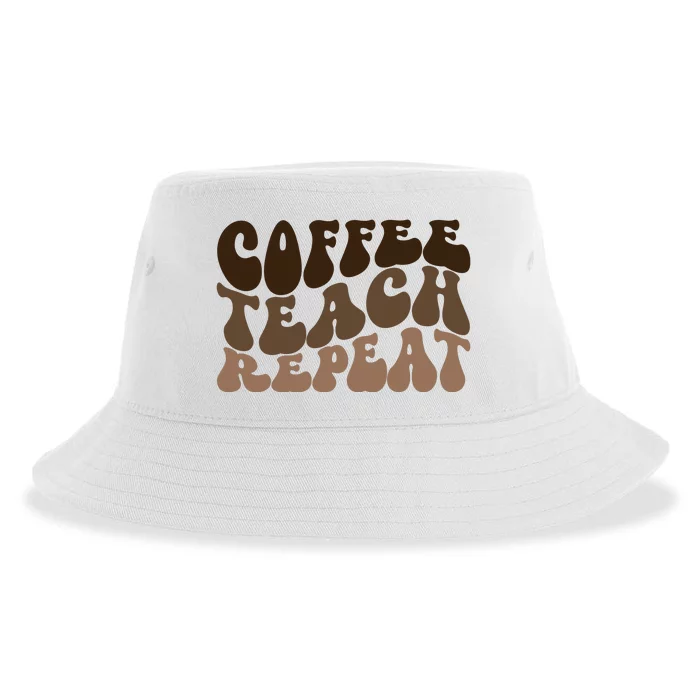 Coffee Teach Repeat Retro Teacher Gift Sustainable Bucket Hat