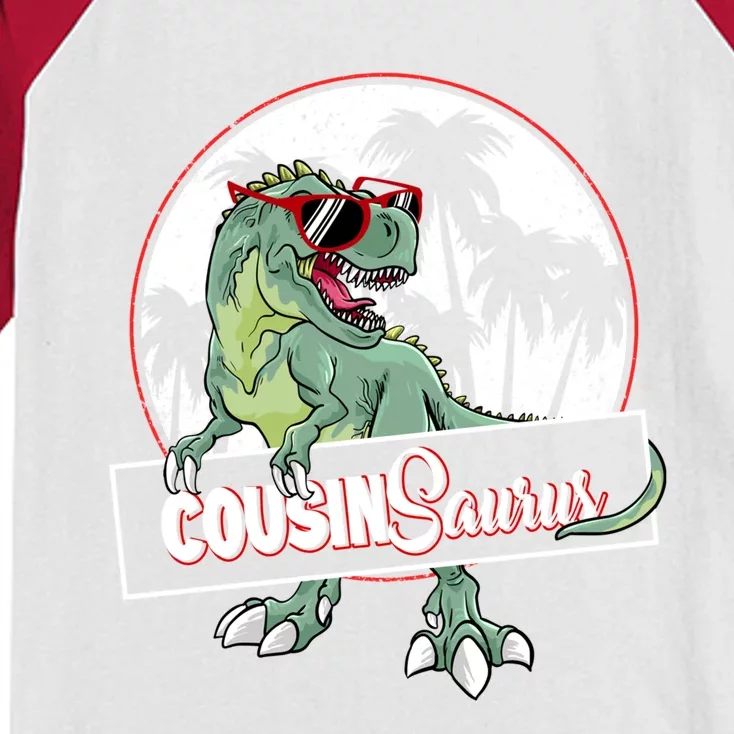 Cousinsaurus T Rex Dinosaur Cousin Saurus Boy Family Gift Kids Colorblock Raglan Jersey