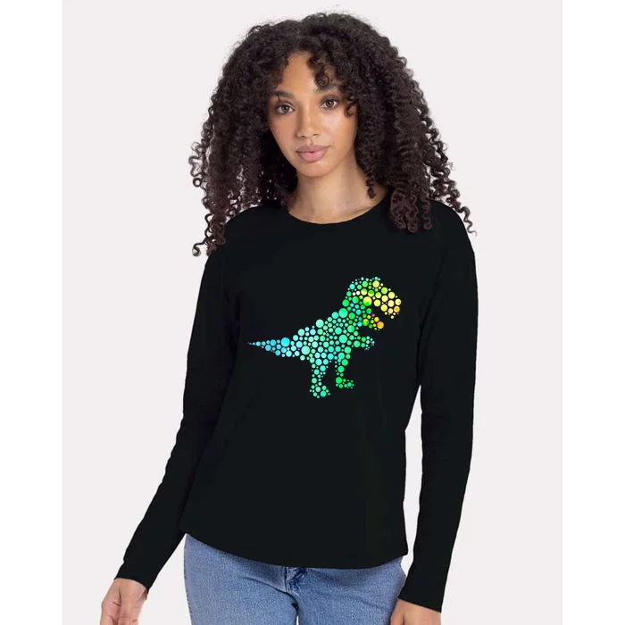 Cute T Rex Dinosaur Lover Polka Dot Pattern International Dot Day Gift Womens Cotton Relaxed Long Sleeve T-Shirt