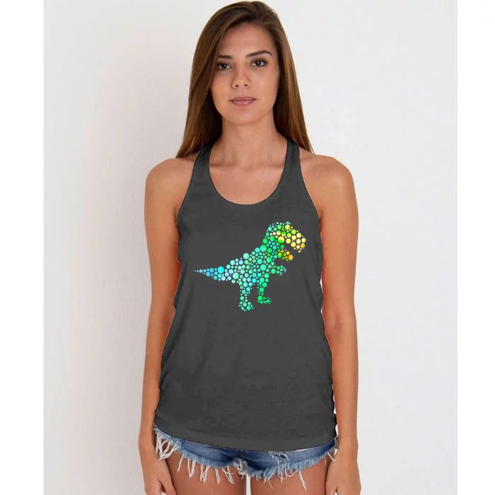 Cute T Rex Dinosaur Lover Polka Dot Pattern International Dot Day Gift Women's Knotted Racerback Tank