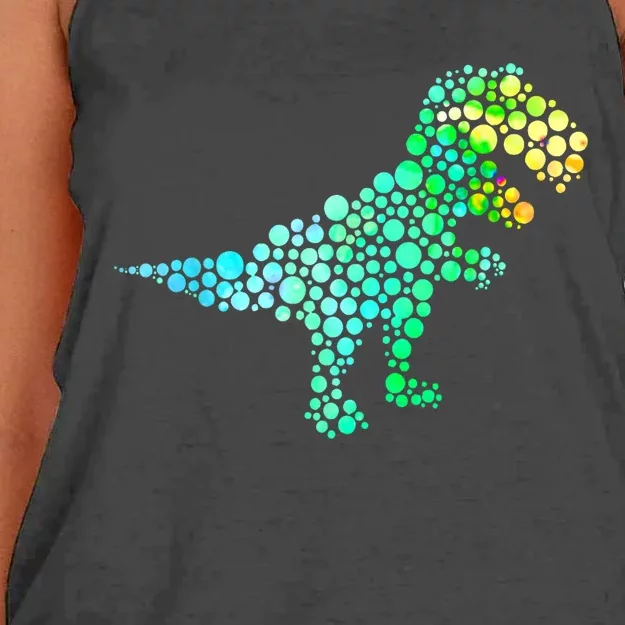 Cute T Rex Dinosaur Lover Polka Dot Pattern International Dot Day Gift Women's Knotted Racerback Tank