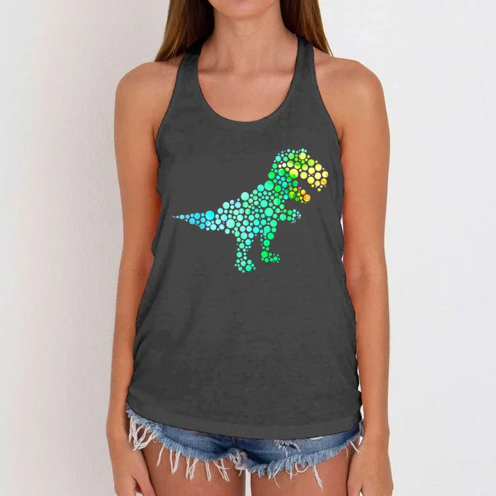 Cute T Rex Dinosaur Lover Polka Dot Pattern International Dot Day Gift Women's Knotted Racerback Tank