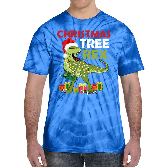 Christmas Tree Rex Trex Dinosaur Gift Tie-Dye T-Shirt