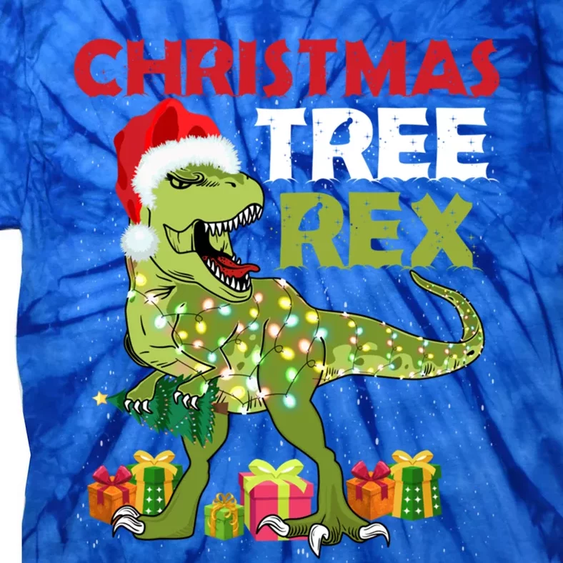 Christmas Tree Rex Trex Dinosaur Gift Tie-Dye T-Shirt