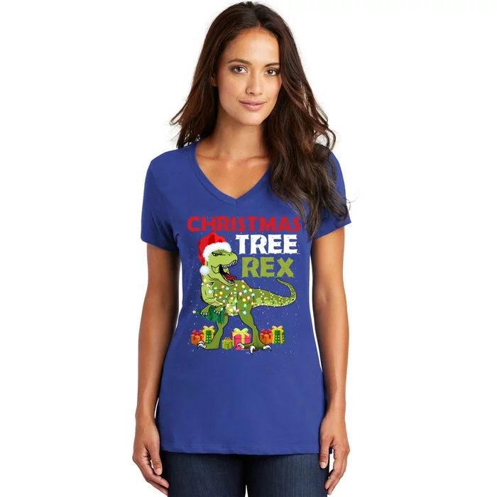 Christmas Tree Rex Trex Dinosaur Gift Women's V-Neck T-Shirt