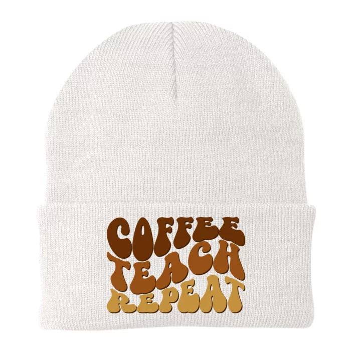 Coffee Teach Repeat Retro Gift For Teacher Knit Cap Winter Beanie