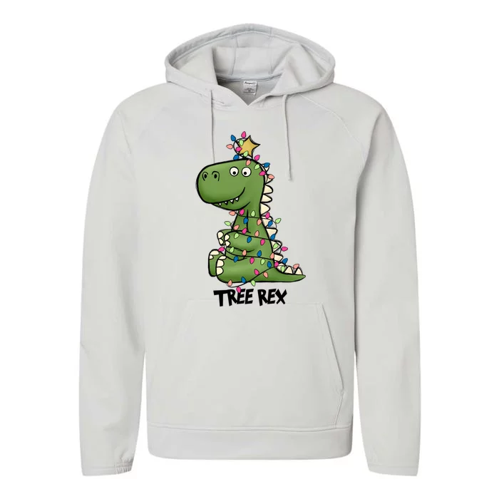 Christmas Tree Rex Ugly Christmas Trex Cozy Festive Lights Gift Performance Fleece Hoodie