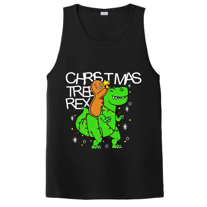 Christmas Tree Rex TRex Gingerbread Man Funny Performance Tank