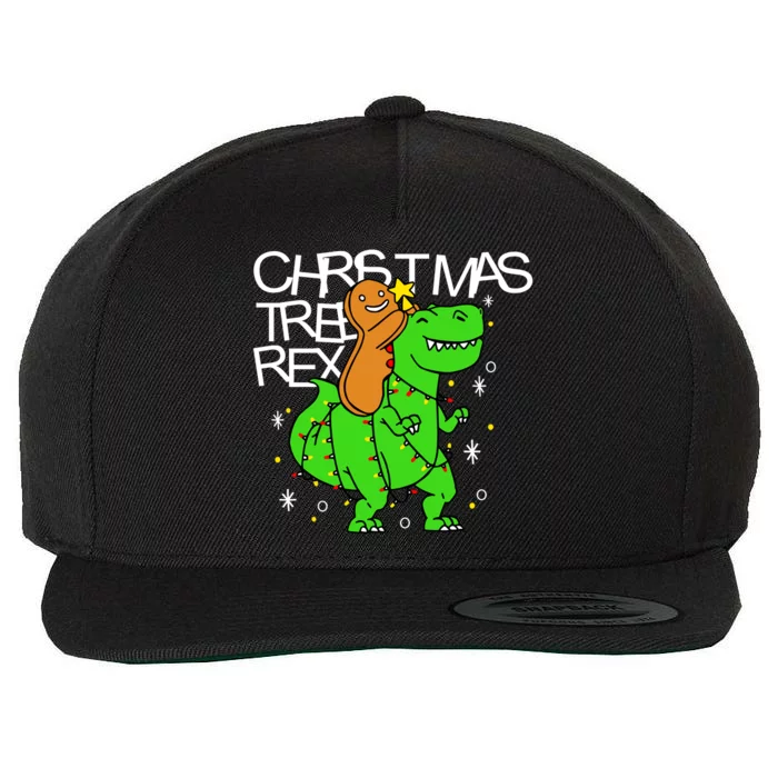 Christmas Tree Rex TRex Gingerbread Man Funny Wool Snapback Cap