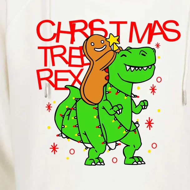 Christmas Tree Rex TRex Gingerbread Man Funny Womens Funnel Neck Pullover Hood