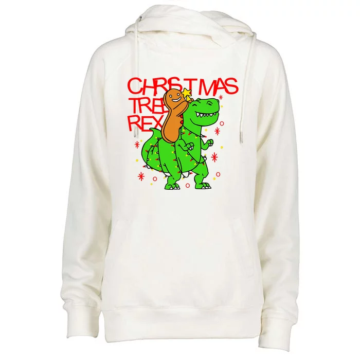 Christmas Tree Rex TRex Gingerbread Man Funny Womens Funnel Neck Pullover Hood