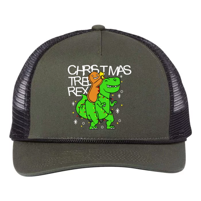 Christmas Tree Rex TRex Gingerbread Man Funny Retro Rope Trucker Hat Cap