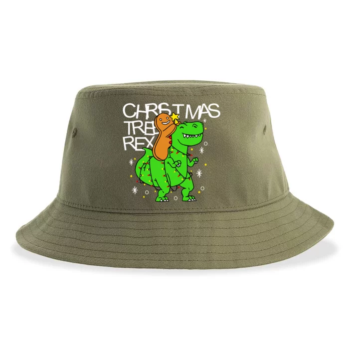 Christmas Tree Rex TRex Gingerbread Man Funny Sustainable Bucket Hat