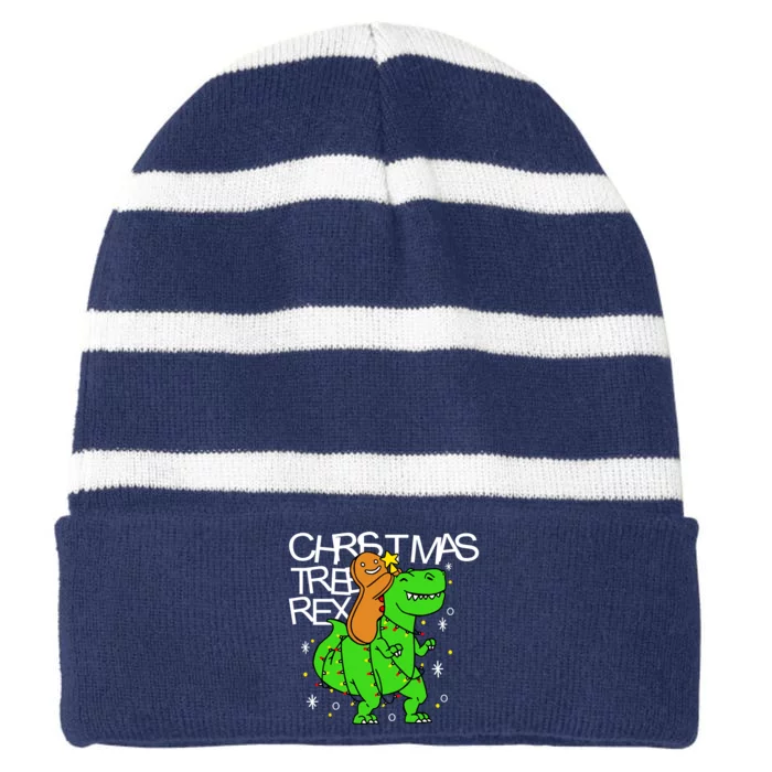 Christmas Tree Rex TRex Gingerbread Man Funny Striped Beanie with Solid Band