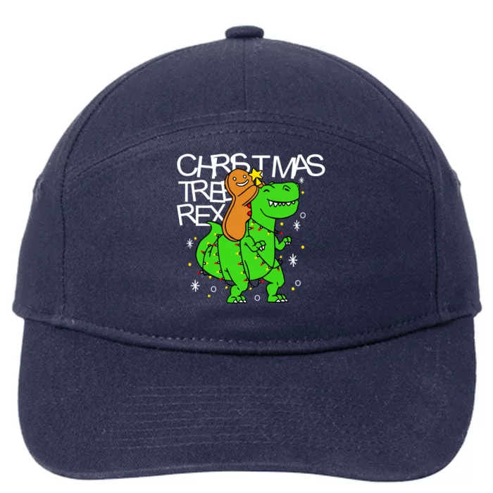 Christmas Tree Rex TRex Gingerbread Man Funny 7-Panel Snapback Hat