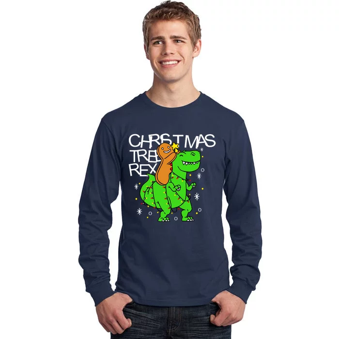 Christmas Tree Rex TRex Gingerbread Man Funny Tall Long Sleeve T-Shirt