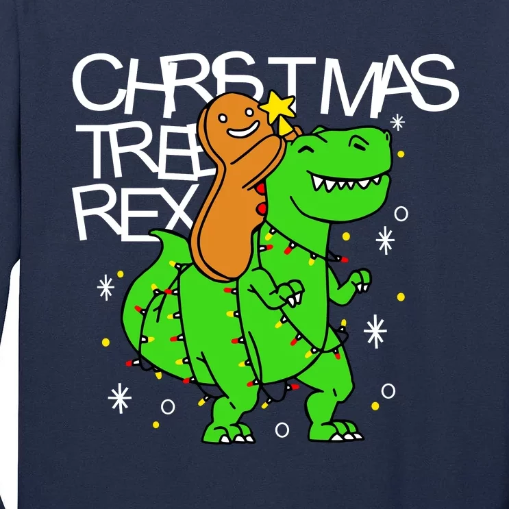 Christmas Tree Rex TRex Gingerbread Man Funny Tall Long Sleeve T-Shirt