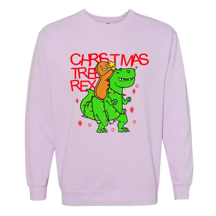 Christmas Tree Rex TRex Gingerbread Man Funny Garment-Dyed Sweatshirt