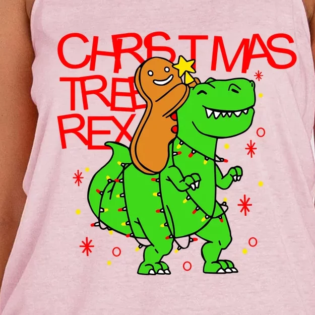 Christmas Tree Rex TRex Gingerbread Man Funny Women's Knotted Racerback Tank