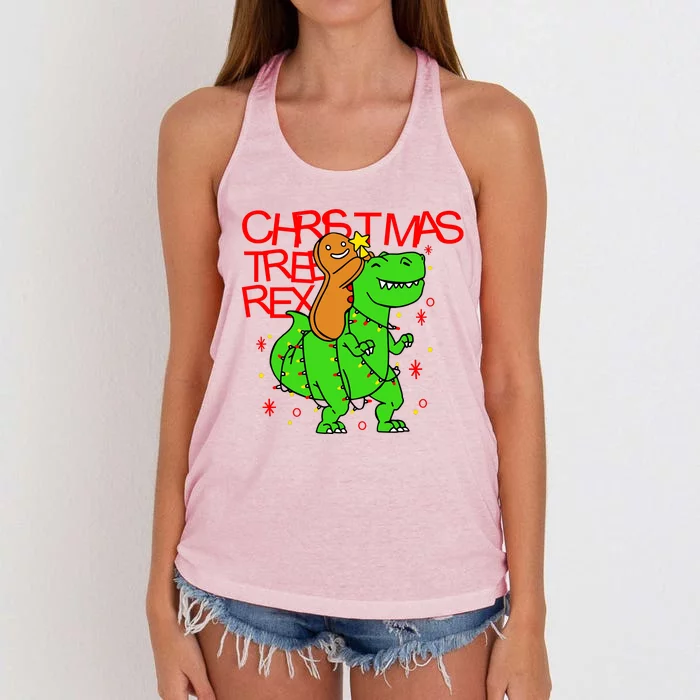 Christmas Tree Rex TRex Gingerbread Man Funny Women's Knotted Racerback Tank