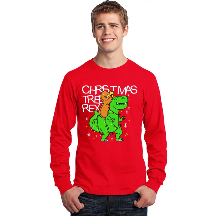 Christmas Tree Rex TRex Gingerbread Man Funny Long Sleeve Shirt