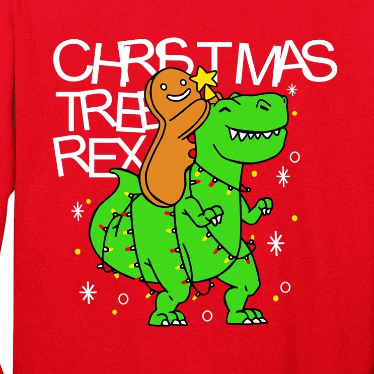 Christmas Tree Rex TRex Gingerbread Man Funny Long Sleeve Shirt