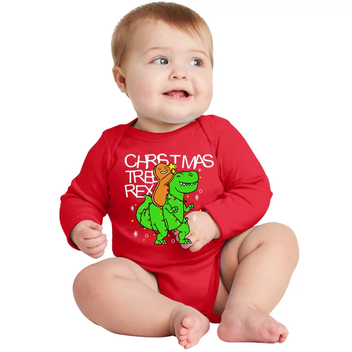 Christmas Tree Rex TRex Gingerbread Man Funny Baby Long Sleeve Bodysuit