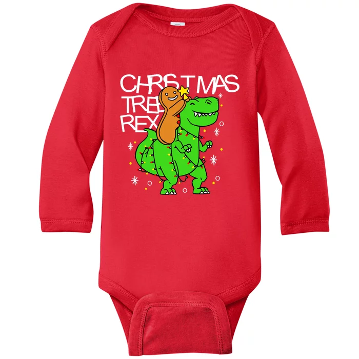 Christmas Tree Rex TRex Gingerbread Man Funny Baby Long Sleeve Bodysuit