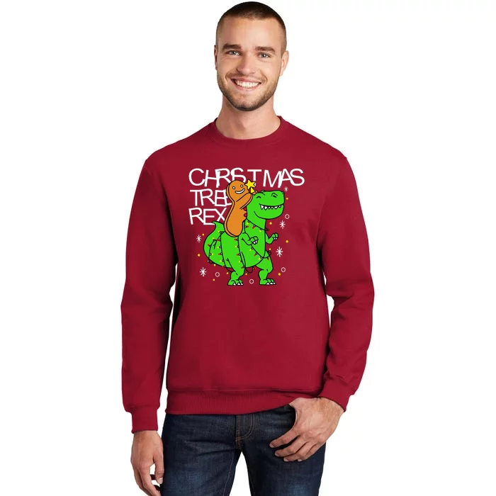 Christmas Tree Rex TRex Gingerbread Man Funny Tall Sweatshirt