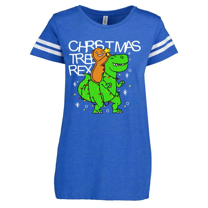 Christmas Tree Rex TRex Gingerbread Man Funny Enza Ladies Jersey Football T-Shirt