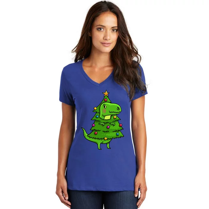 Cute Tree Rex Gift Funny Dinosaur Christmas Gift Top Women's V-Neck T-Shirt