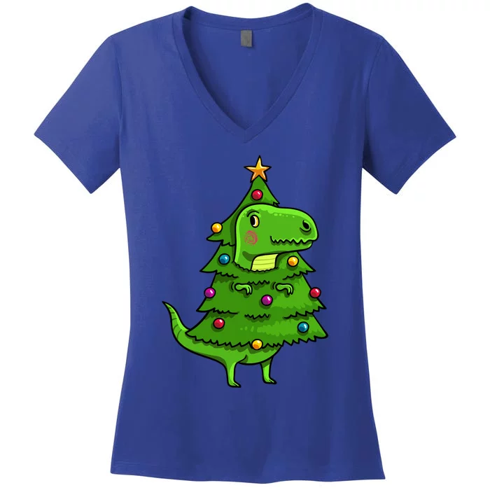 Cute Tree Rex Gift Funny Dinosaur Christmas Gift Top Women's V-Neck T-Shirt