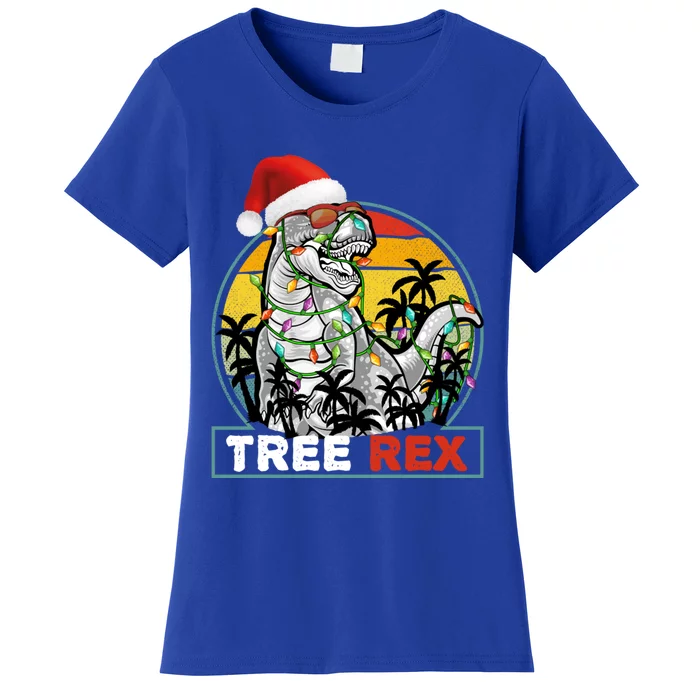 Christmas Tree Rex Dinosaur Lights Xmas Vintage Cool Gift Women's T-Shirt