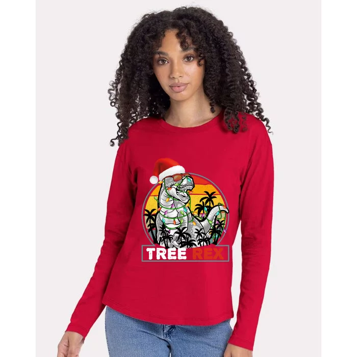 Christmas Tree Rex Dinosaur Lights Xmas Vintage Cool Gift Womens Cotton Relaxed Long Sleeve T-Shirt