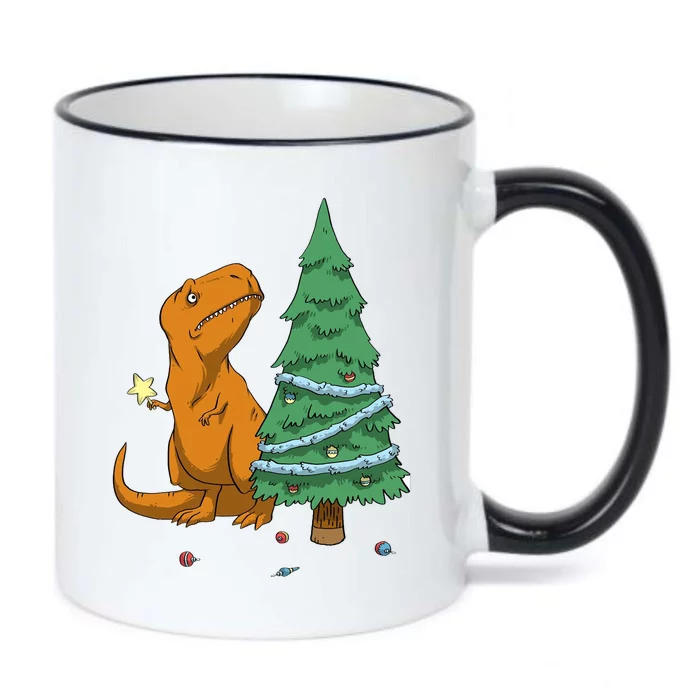 Cute T Rex Christmas Tree Black Color Changing Mug