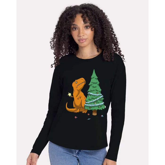 Cute T Rex Christmas Tree Womens Cotton Relaxed Long Sleeve T-Shirt